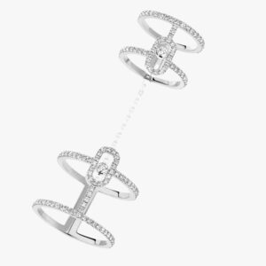 Anello Move Uno Doppio Oro Bianco con Pavè