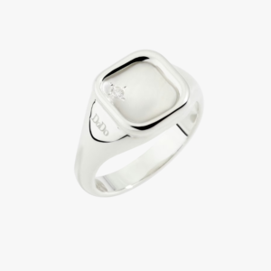 Anello Sigillo Argento e Diamante Bianco
