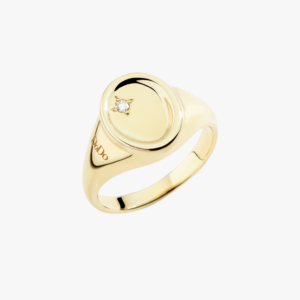 Anello Sigillo Oro Giallo e Diamante Bianco