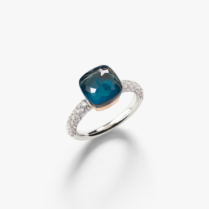 Anello Nudo Classic Topazio Blu London, Turchese e Diamanti Bianchi