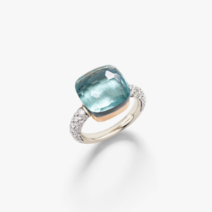 Anello Nudo Maxi Topazio Azzurro e Diamanti Bianchi