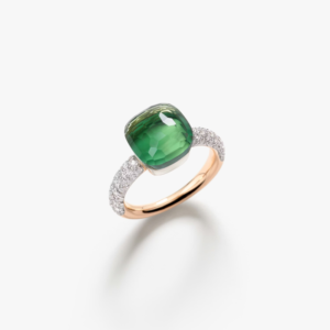 Anello Nudo Classic Prasiolite, Agata Verde e Diamanti Bianchi